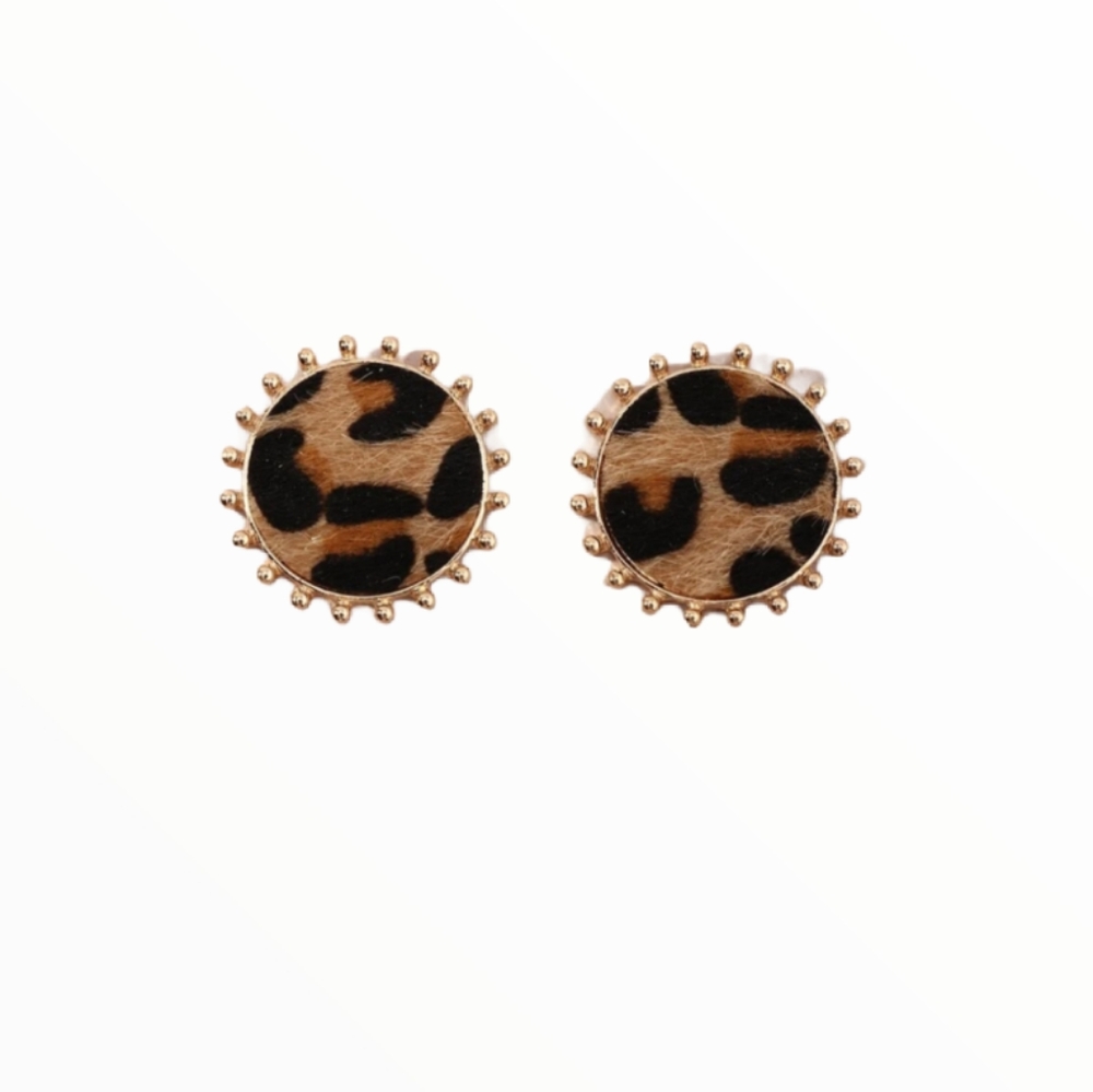 Leopard Print Gold Round Earrings
